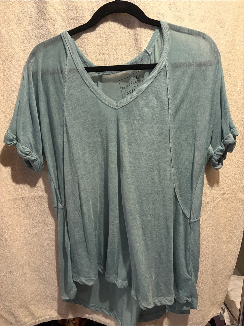 We The Free Washed Light Blue V-Neck Short Sleeve Top